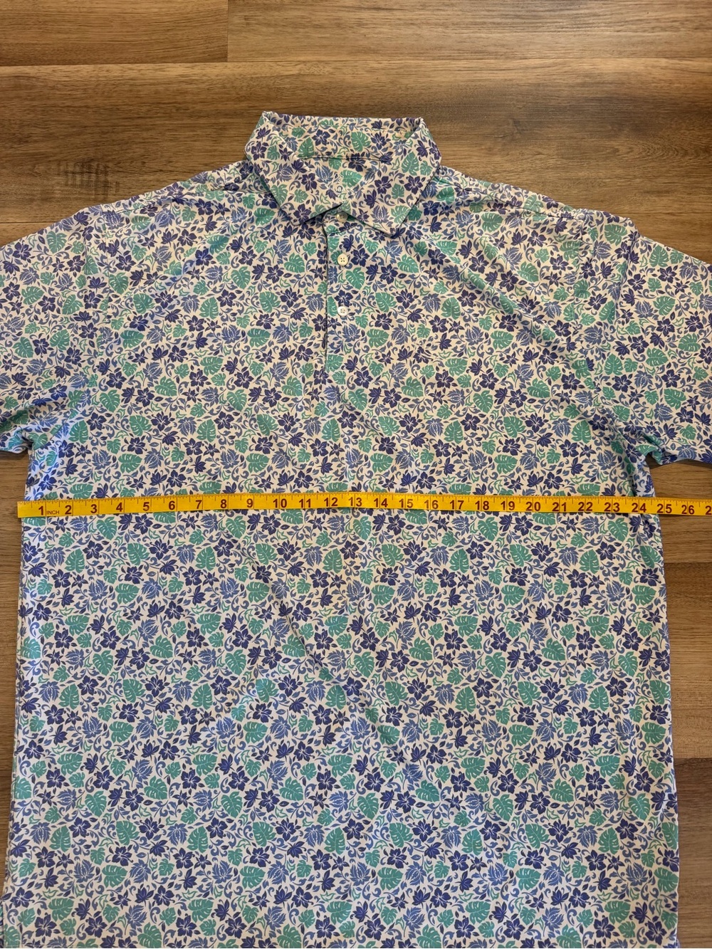 Rhoback Polo Shirt Mens XL White Blue Green Hibiscus Performance Golf - Picture 6 of 6